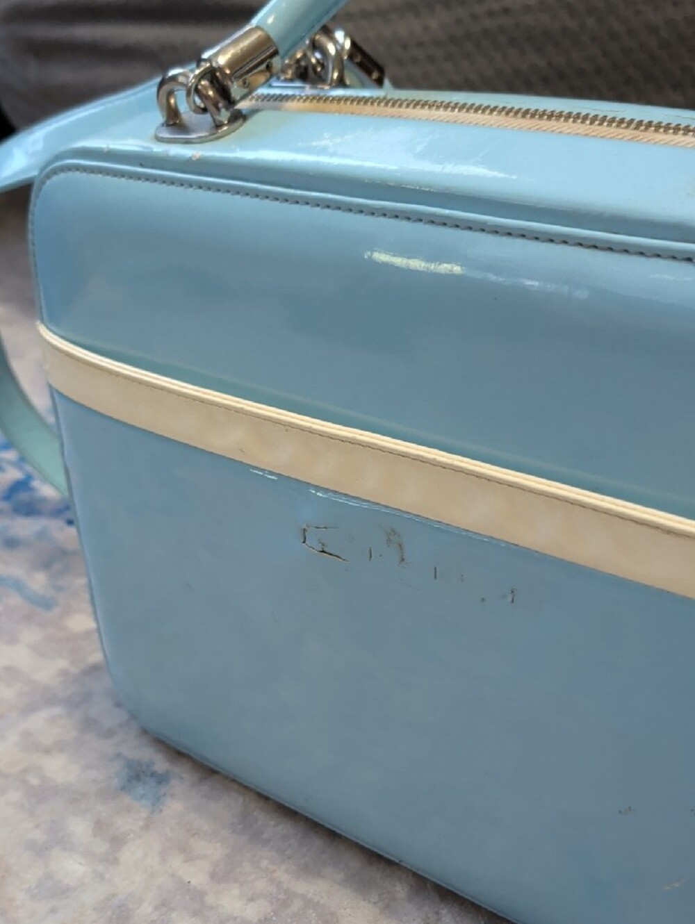 Retro Pinup Couture Light Blue Structured Top-Handle Shoulder Bag Vintage - Picture 7 of 9